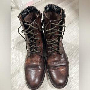 Kenneth Cole Reaction Distressed Brown Leather Lace up Boots Size 12